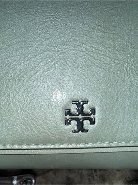 Tory Burch Mint Green Leather purse with Silver Logo